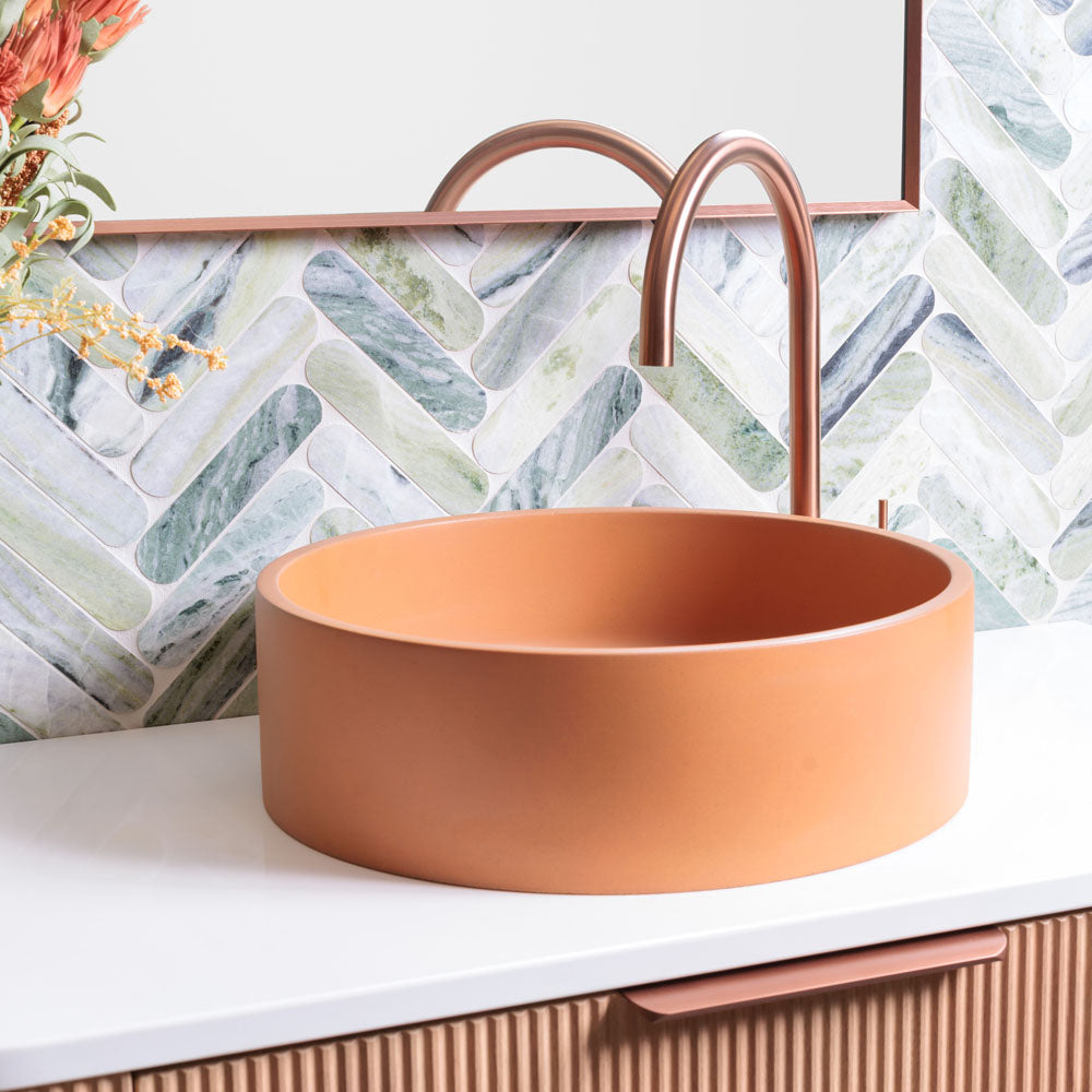 Fienza Jada Concrete Round Basin Above Counter 390 x 120mm Tuscan, Gloss White