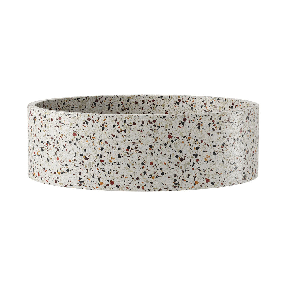 Fienza Jada Concrete Round Basin Above Counter 390 x 120mm Terrazzo, Gloss White