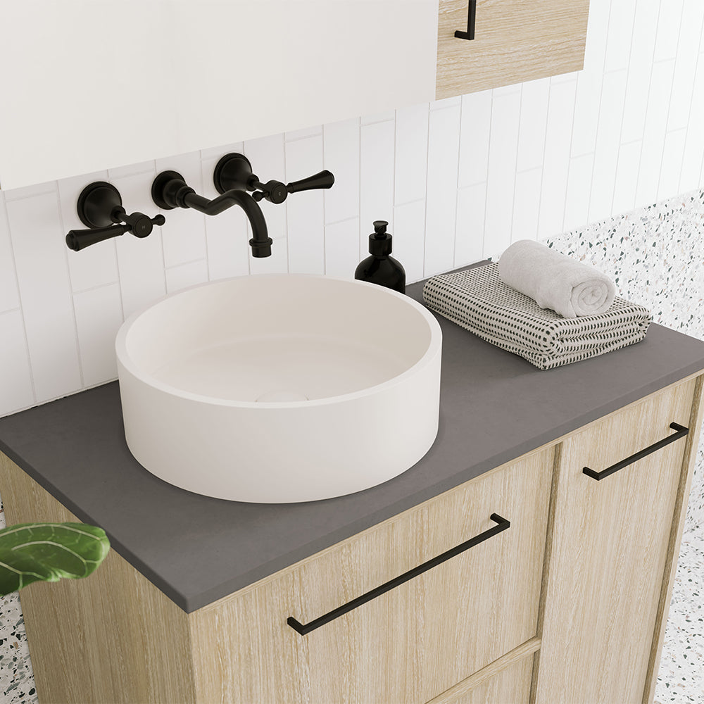 Fienza Jada Concrete Round Basin Above Counter 390 x 120mm Warm, White