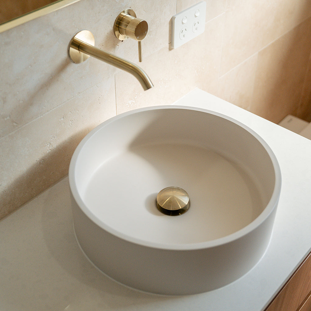 Fienza Jada Concrete Round Basin Above Counter 390 x 120mm Warm, White