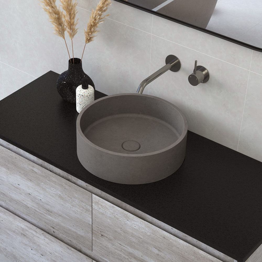 Fienza Jada Concrete Round Basin Above Counter 390 x 120mm, Warm Grey