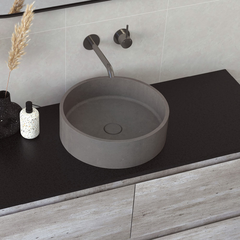 Fienza Jada Concrete Round Basin Above Counter 390 x 120mm, Warm Grey