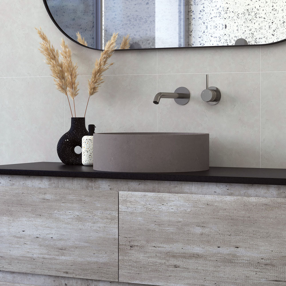 Fienza Jada Concrete Round Basin Above Counter 390 x 120mm, Warm Grey