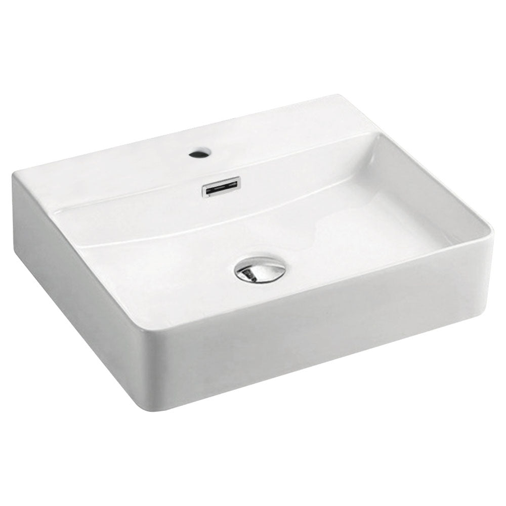 Fienza Petra 500 Above Counter Basin with Overflow 1TH 500 x 420 x 120mm, Gloss White