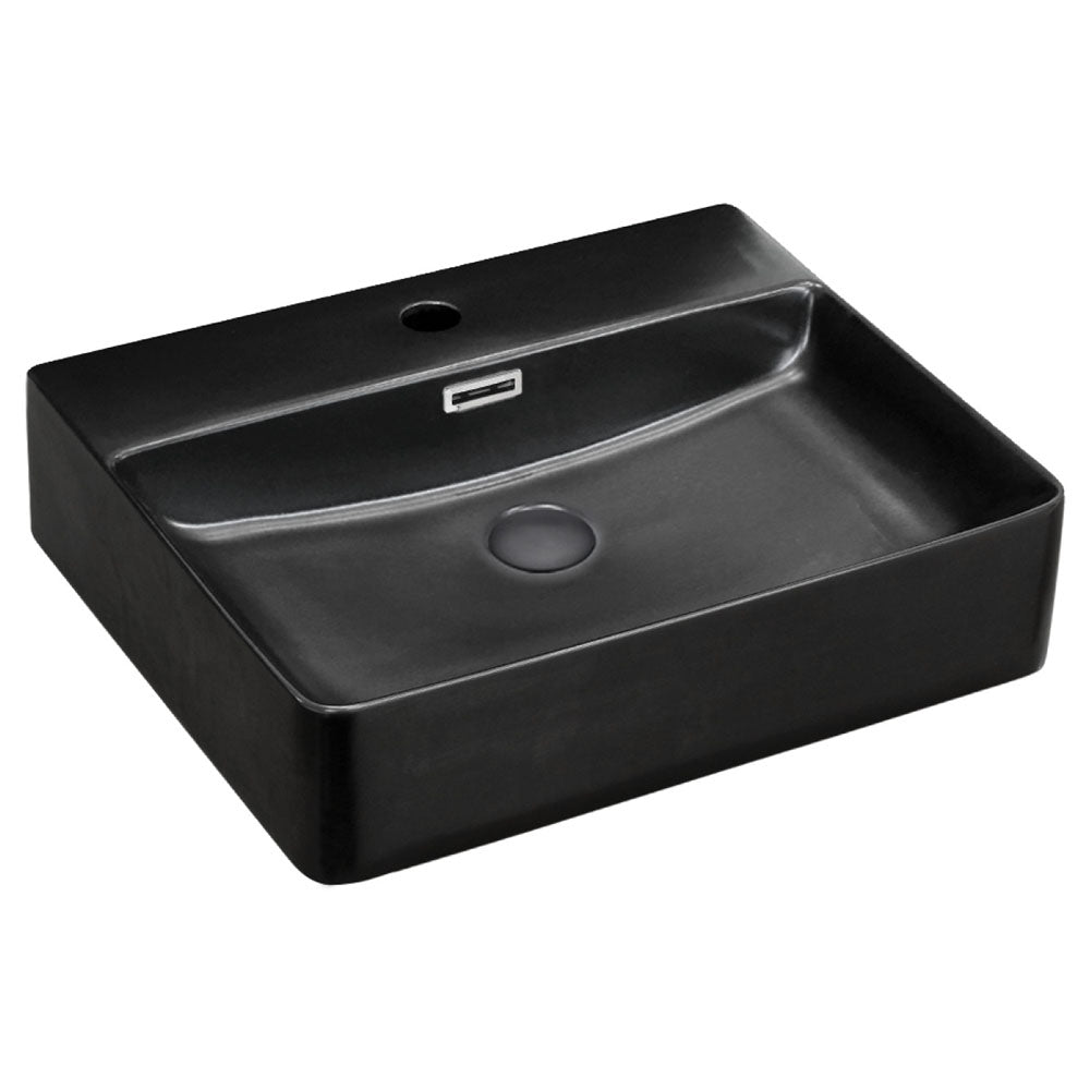 Fienza Petra 500 Above Counter Basin with Overflow 1TH 500 x 420 x 120mm, Matte Black