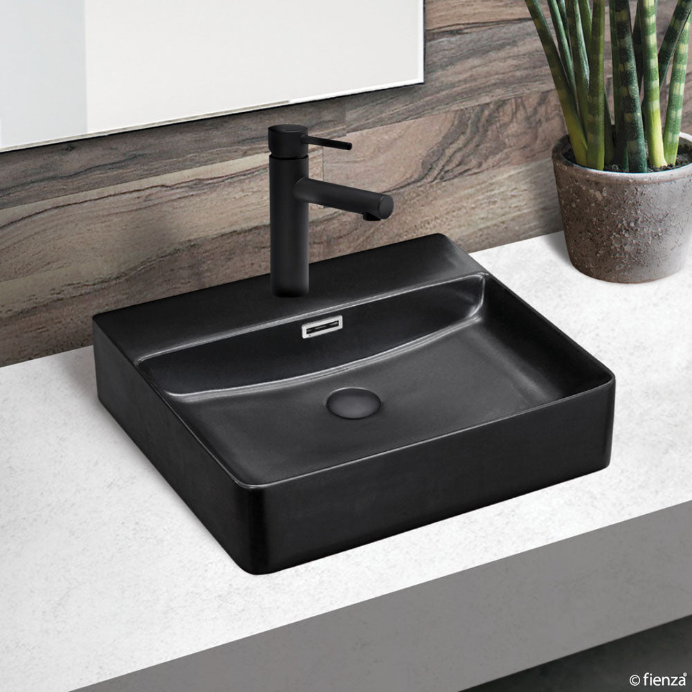 Fienza Petra 500 Above Counter Basin with Overflow 1TH 500 x 420 x 120mm, Matte Black