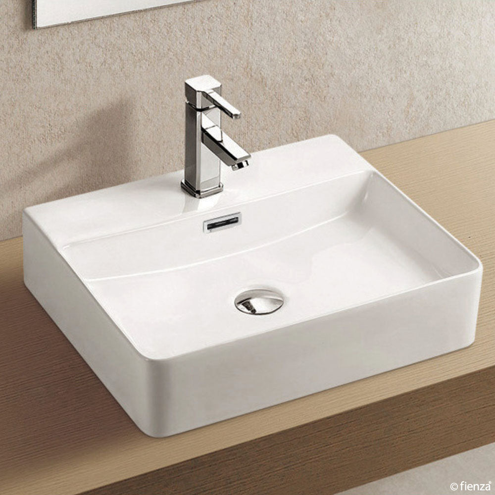 Fienza Petra 500 Above Counter Basin with Overflow 1TH 500 x 420 x 120mm, Gloss White
