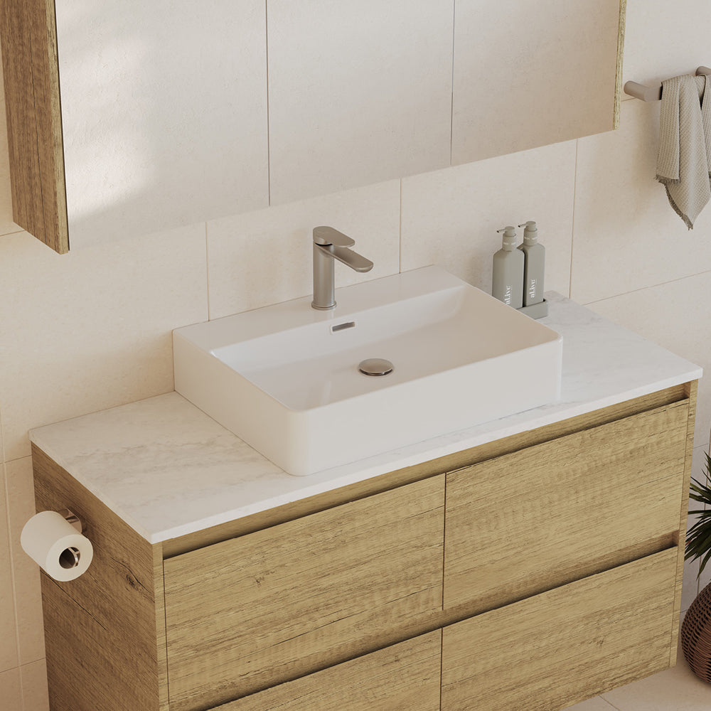 Fienza Petra 600 Above Counter Basin with Overflow 1TH, Gloss White