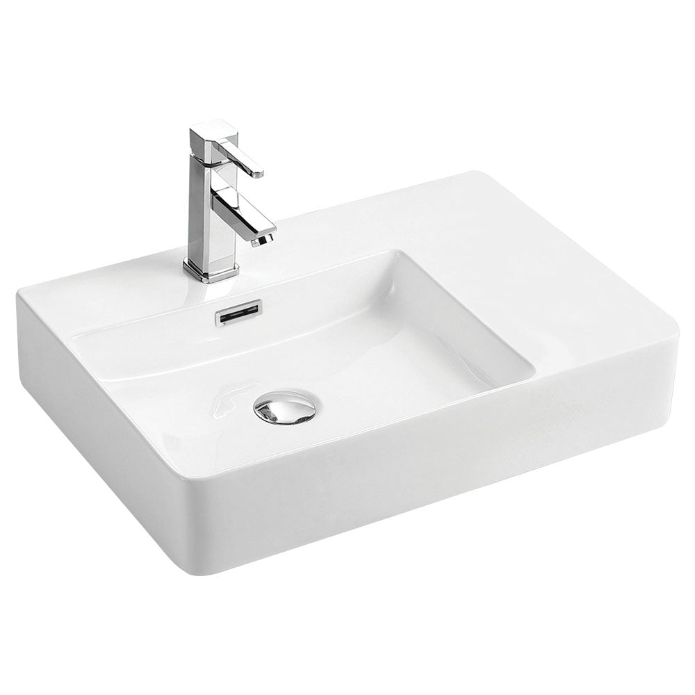 Fienza Petra Wall Hung Left Hand Bowl 600 x 420 x 120mm, Gloss White