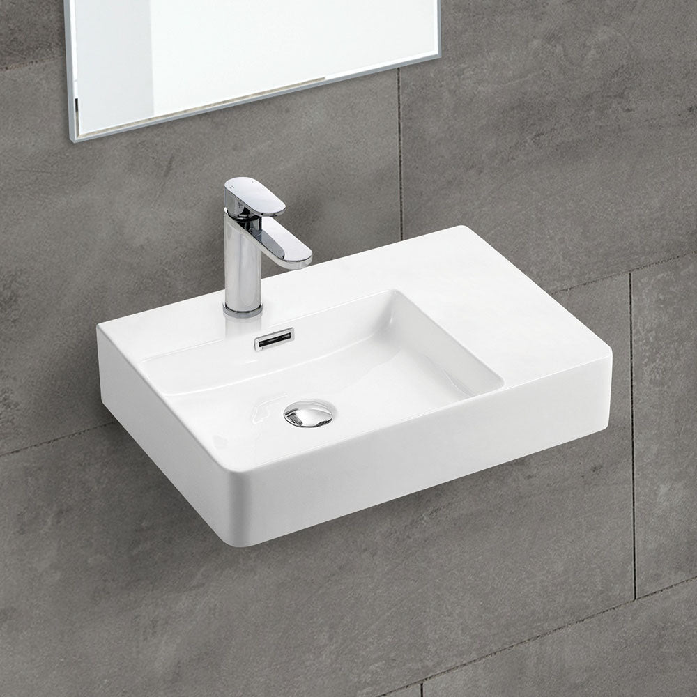 Fienza Petra Wall Hung Left Hand Bowl 600 x 420 x 120mm, Gloss White