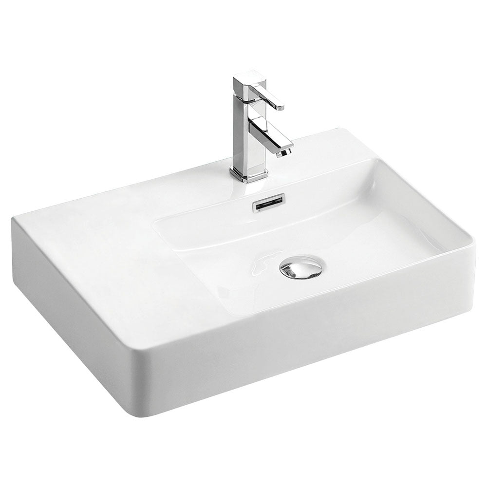 Fienza Petra Wall Hung Right Hand Bowl 600 x 420 x 120mm, Gloss White