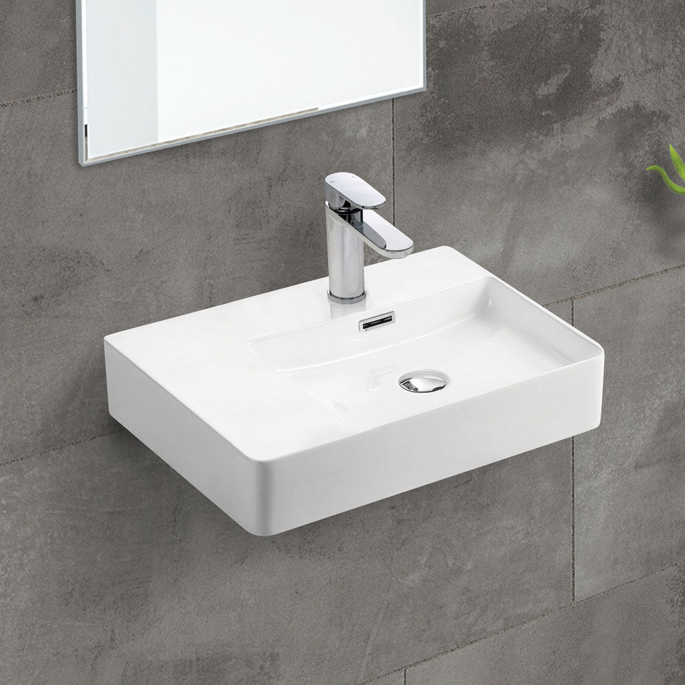 Fienza Petra Wall Hung Right Hand Bowl 600 x 420 x 120mm, Gloss White