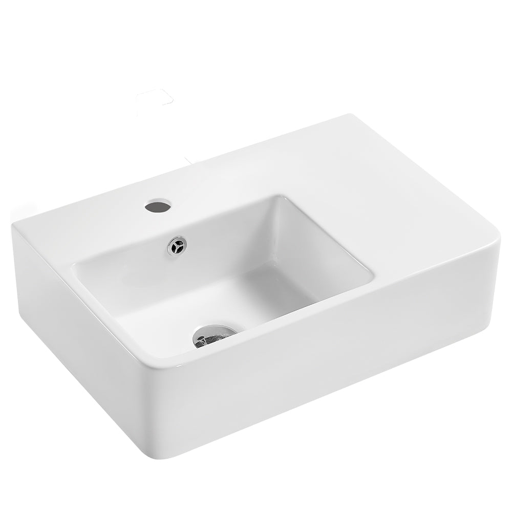 Fienza Delta Care Wall Hung Basin Left Hand Bowl, Gloss White