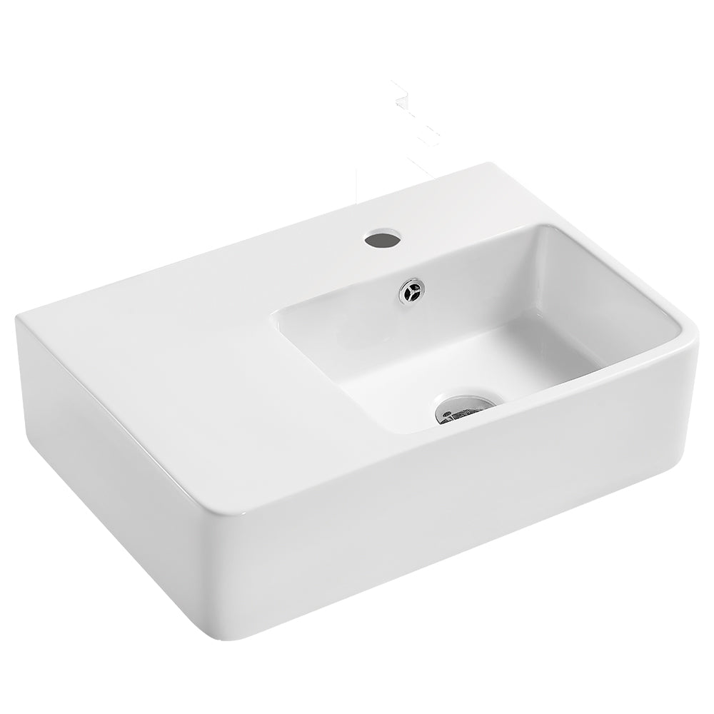 Fienza Delta Care Wall Hung Basin Right Hand Bowl, Gloss White