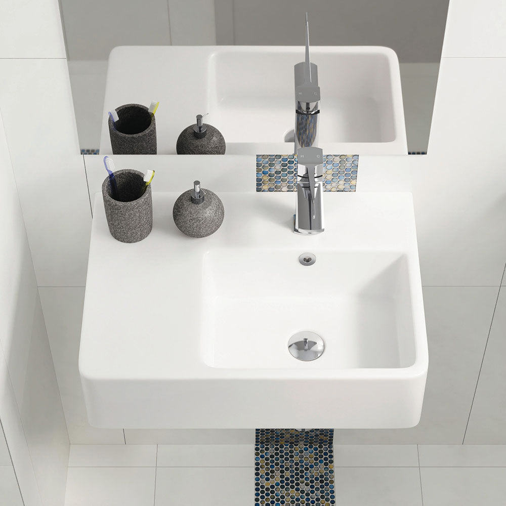 Fienza Delta Care Wall Hung Basin Right Hand Bowl, Gloss White