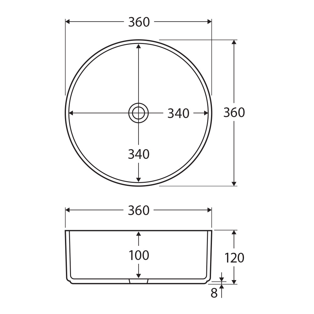 Fienza Reba Round Above Counter Basin 360 x 120mm, Gloss White
