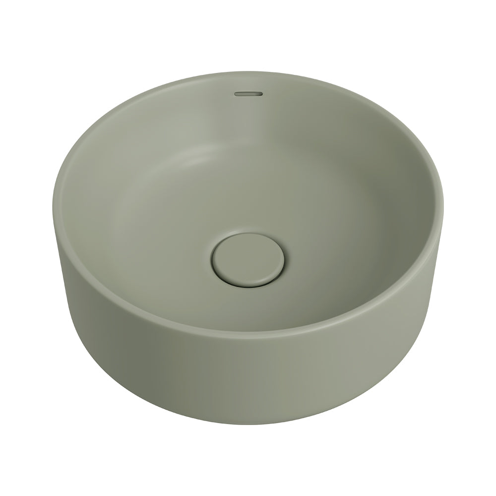Fienza Reba Luxe Round Basin with Overflow Above Counter, Matte Olive