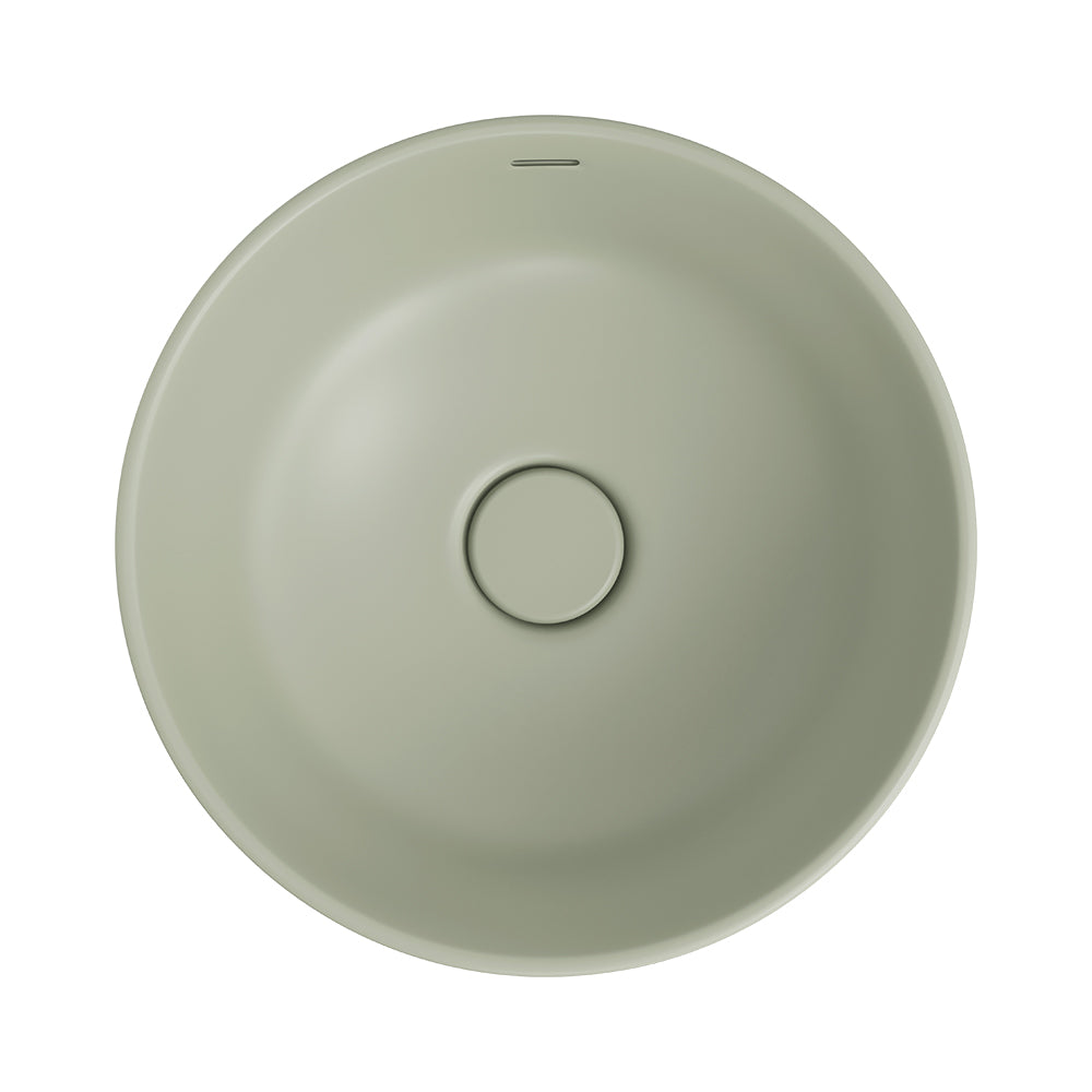 Fienza Reba Luxe Round Basin with Overflow Above Counter, Matte Olive