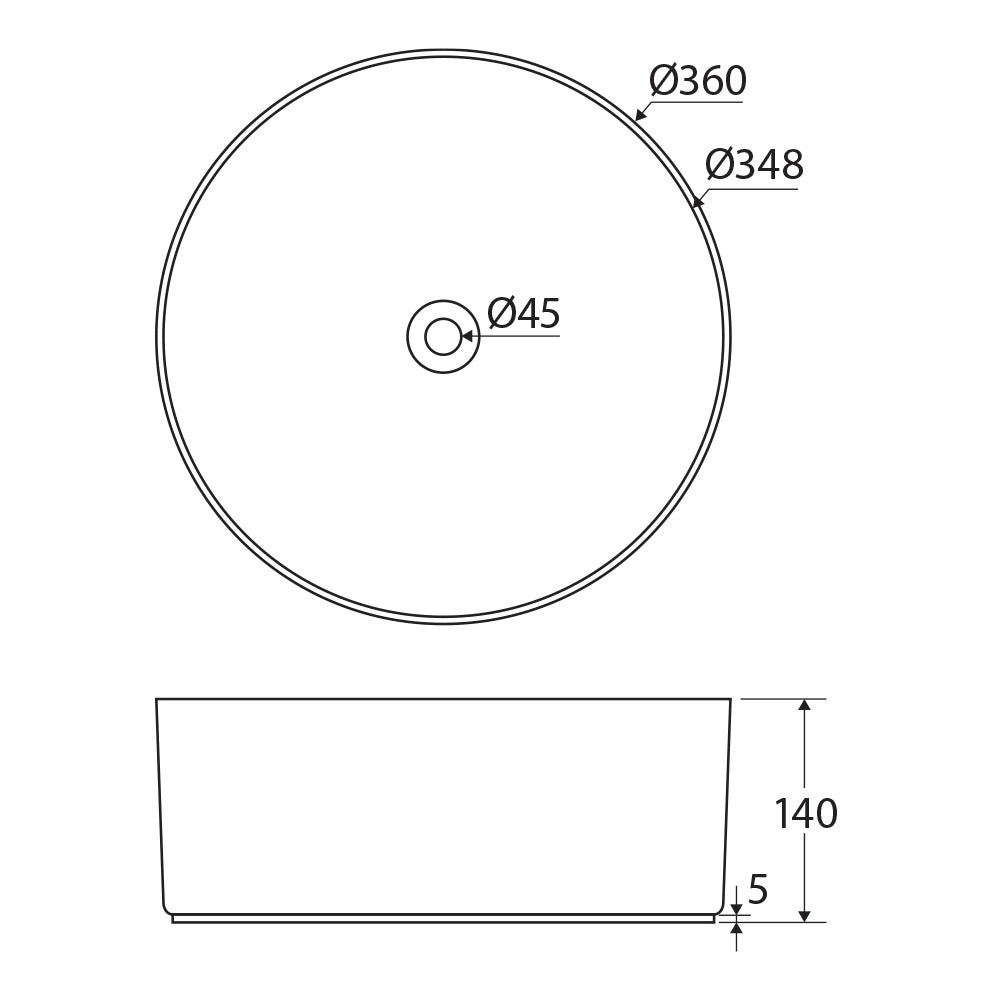 Fienza Reba Luxe Round Basin with Overflow Above Counter, Gloss White