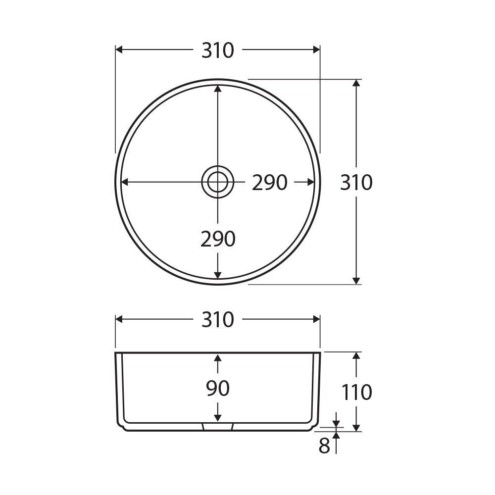 Fienza Reba Mini Round Above Counter Basin 310 x 110mm, Gloss White