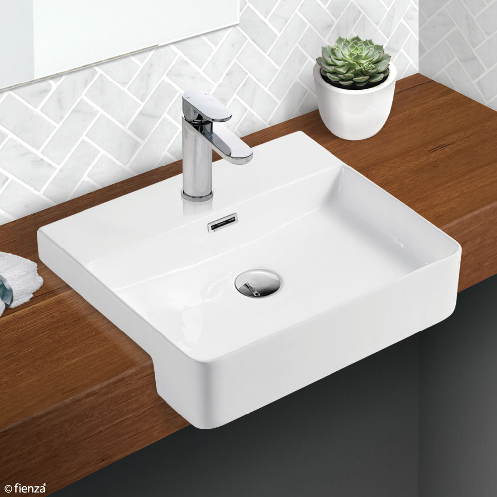 Fienza Petra Semi-Recessed Basin 500 x 400 x 120mm, Gloss White