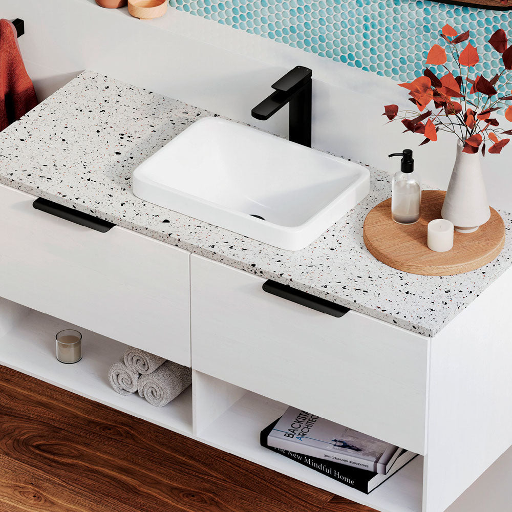 Fienza Sarah Semi-Inset Ceramic Basin 440 x 310 x 150mm, Gloss White