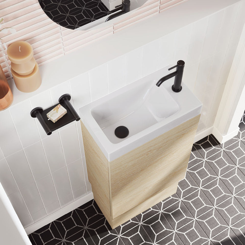 Fienza Denzel Ceramic Basin Top 450mm Basin Top Only 1TH No Overflow, Gloss White
