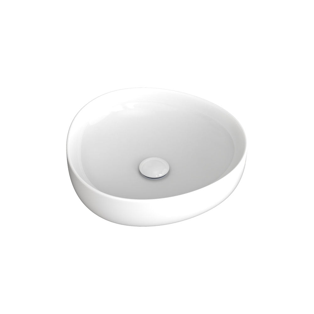 Fienza Pebble Small Slim Edge Basin Ceramic 400mm Above Counter, Gloss White