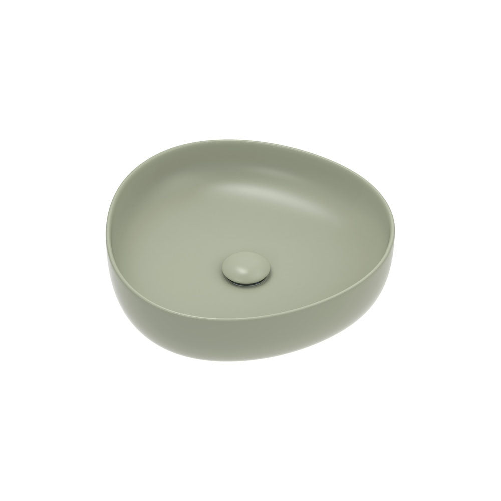 Fienza Pebble Small Slim Edge Basin Ceramic 400mm Above Counter, Matte Olive