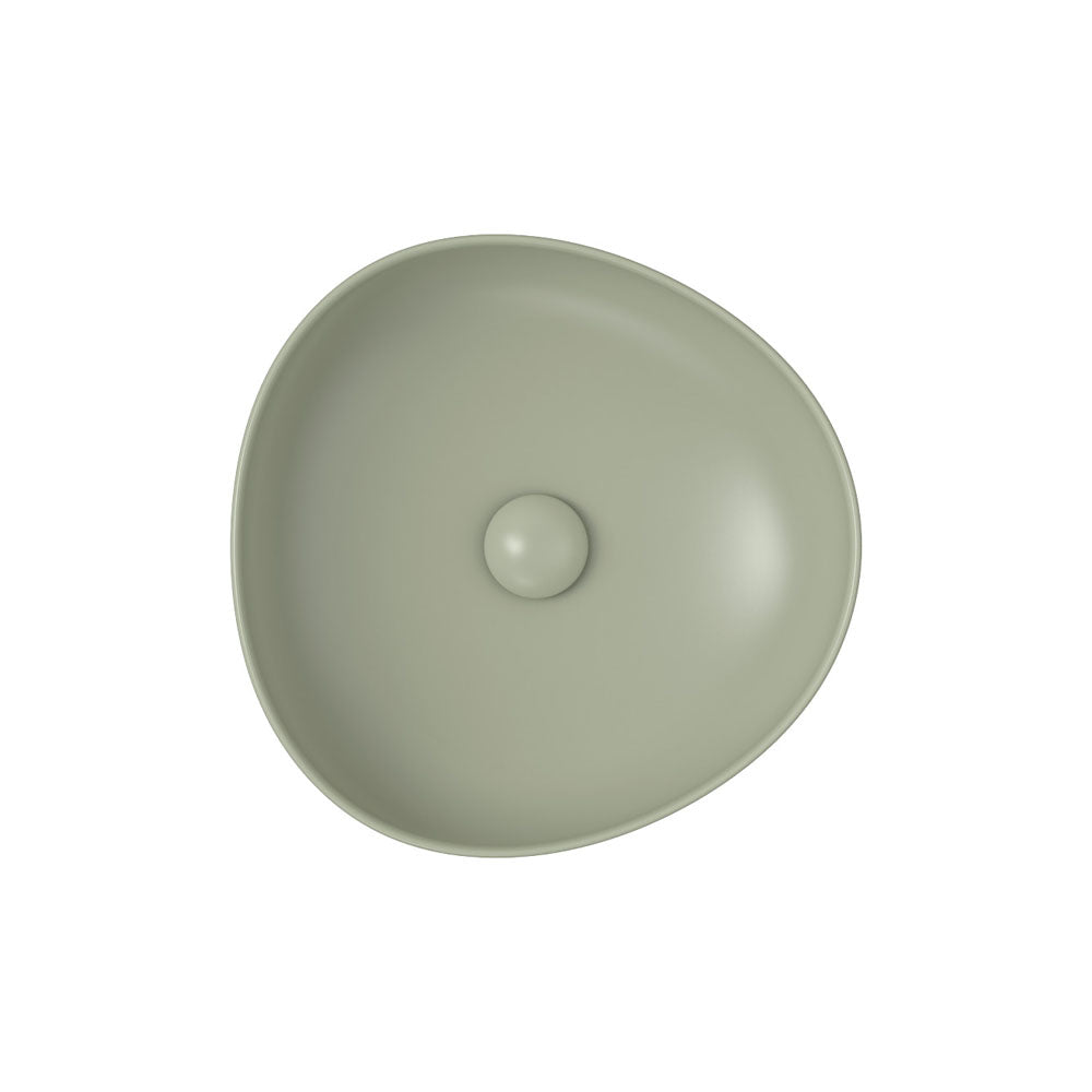 Fienza Pebble Small Slim Edge Basin Ceramic 400mm Above Counter, Matte Olive