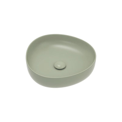 Fienza Pebble Small Slim Edge Basin Ceramic 400mm Above Counter, Matte Olive