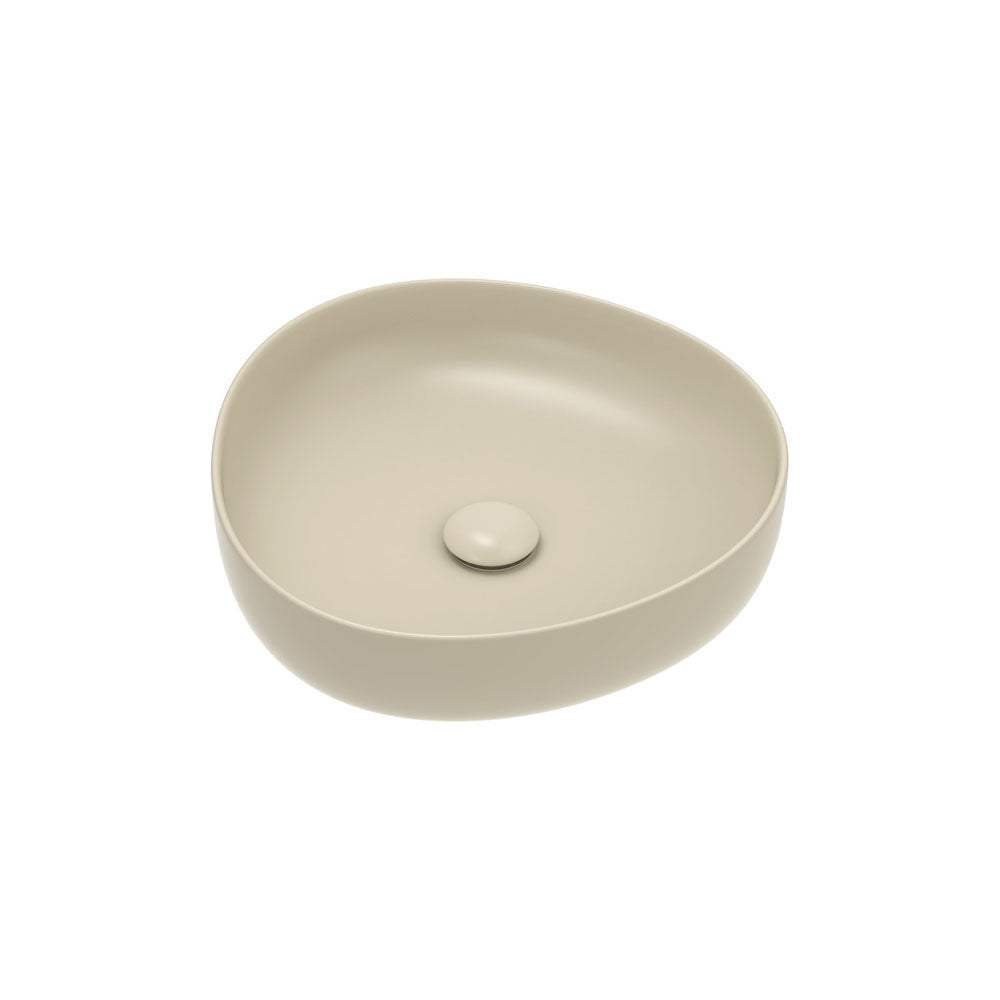 Fienza Pebble Small Slim Edge Basin Ceramic 400mm Above Counter, Matte Khaki