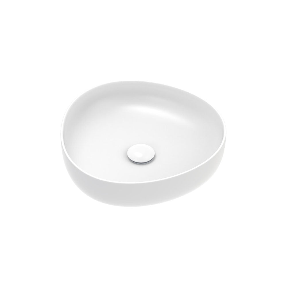 Fienza Pebble Small Slim Edge Basin Ceramic 400mm Above Counter, Matte White
