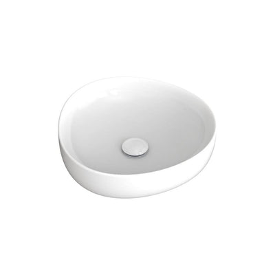 Fienza Pebble Small Slim Edge Basin Ceramic 400mm Above Counter, Gloss White