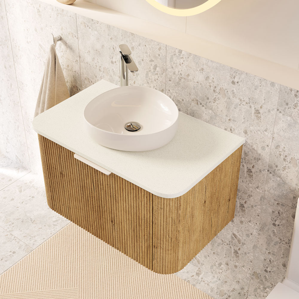 Fienza Pebble Small Slim Edge Basin Ceramic 400mm Above Counter, Gloss White