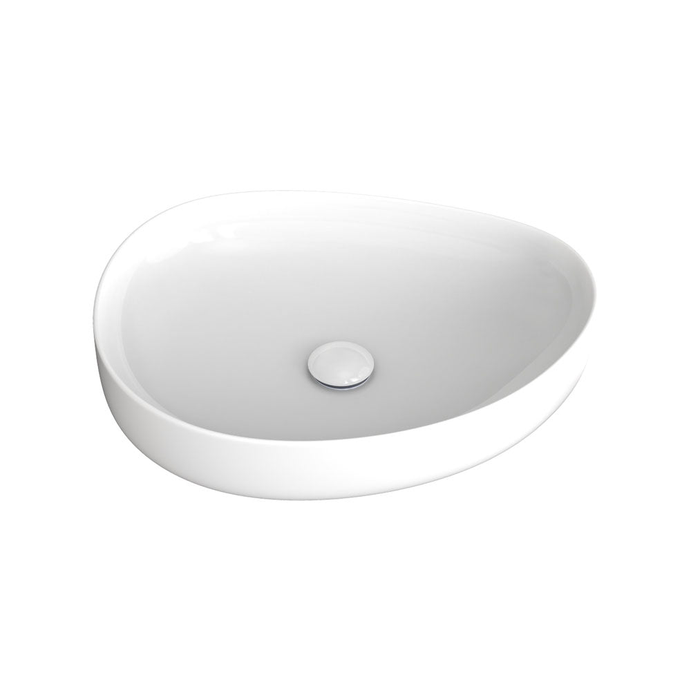 Fienza Pebble Medium Slim Edge Basin Ceramic 500mm Above Counter, Gloss White
