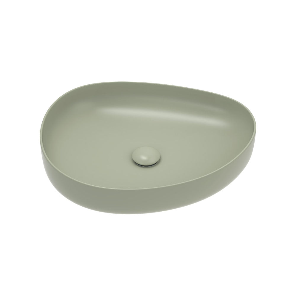 Fienza Pebble Medium Slim Edge Basin Ceramic 500mm Above Counter, Matte Olive