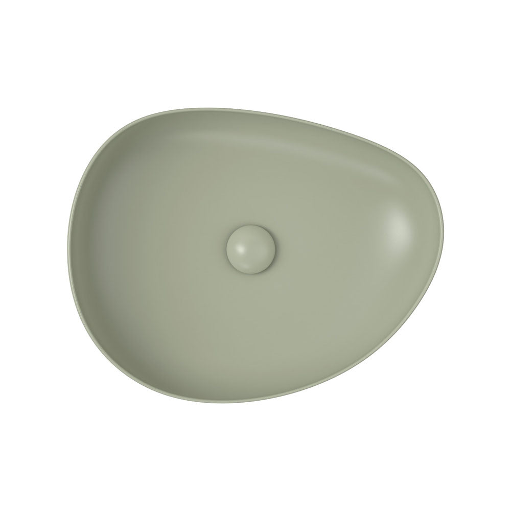 Fienza Pebble Medium Slim Edge Basin Ceramic 500mm Above Counter, Matte Olive