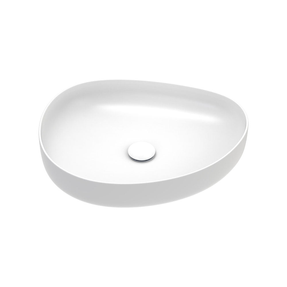 Fienza Pebble Medium Slim Edge Basin Ceramic 500mm Above Counter, Matte White