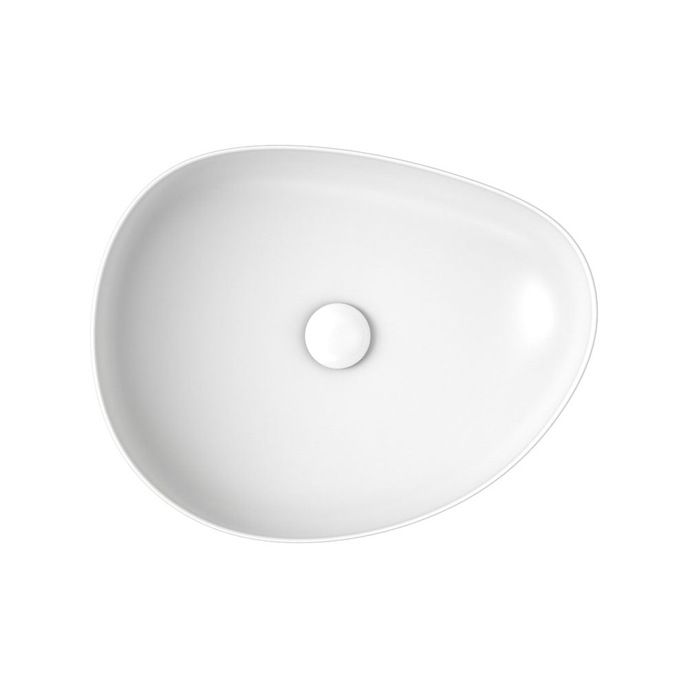 Fienza Pebble Medium Slim Edge Basin Ceramic 500mm Above Counter, Matte White