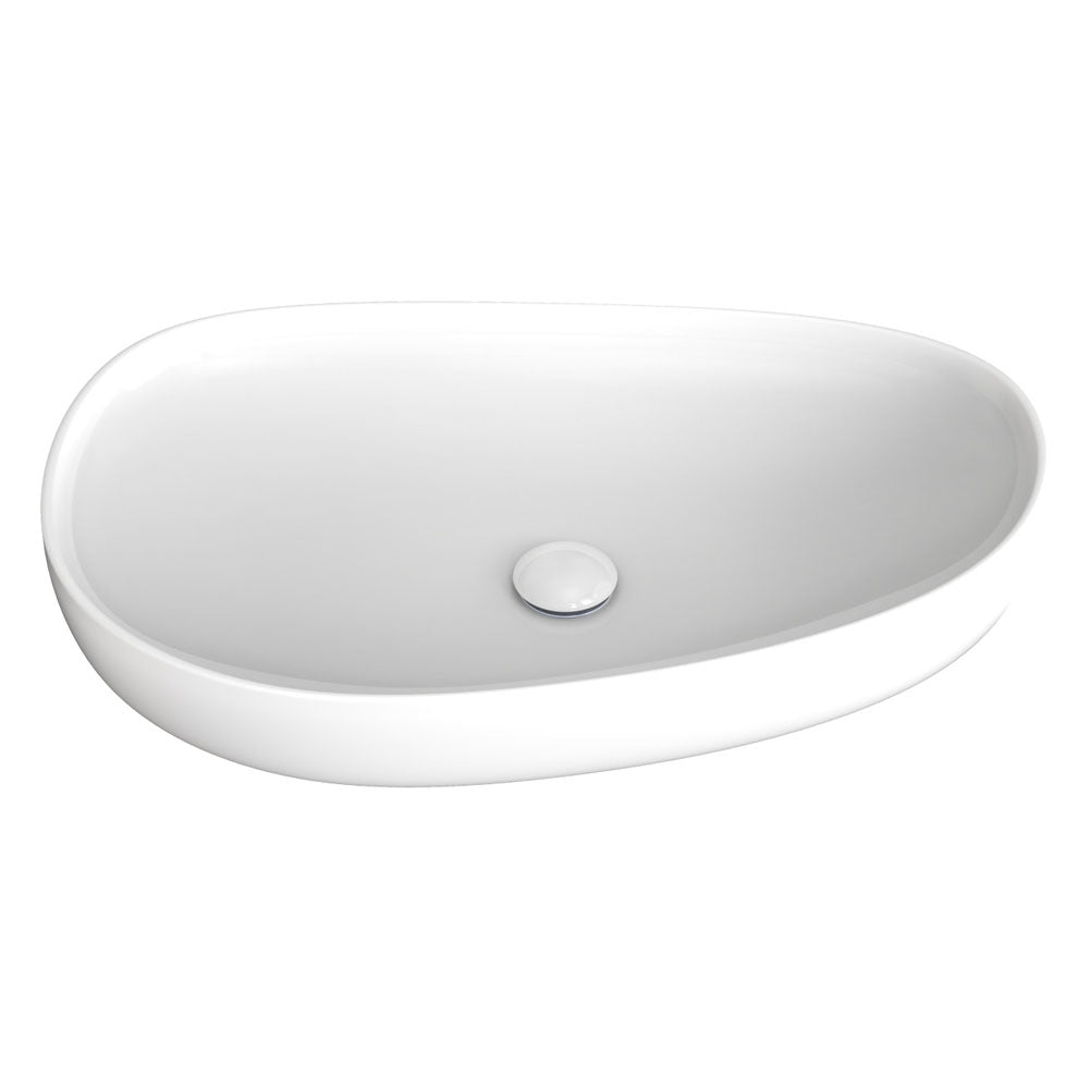 Fienza Pebble Large Slim Edge Basin Ceramic 650mm Above Counter, Gloss White