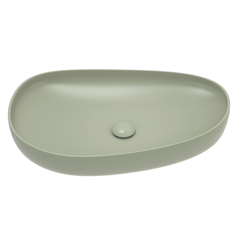 Fienza Pebble Large Slim Edge Basin Ceramic 650mm Above Counter, Matte Olive