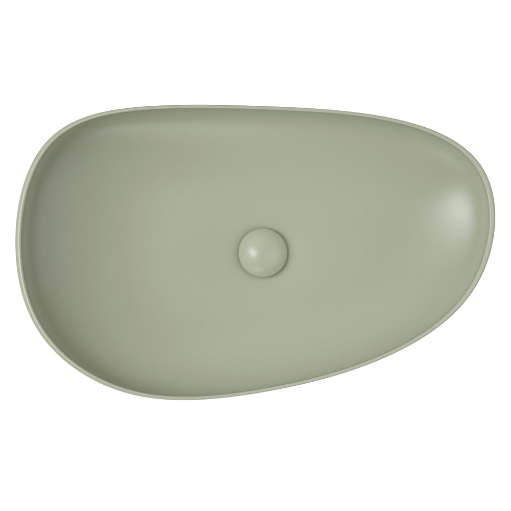 Fienza Pebble Large Slim Edge Basin Ceramic 650mm Above Counter, Matte Olive
