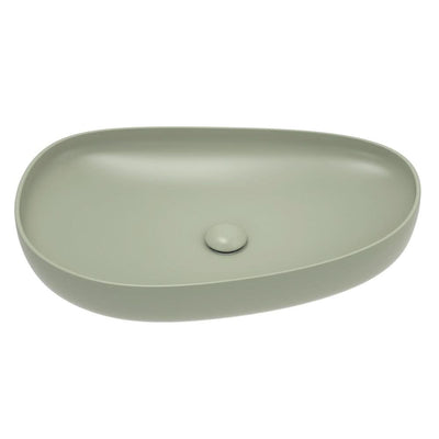 Fienza Pebble Large Slim Edge Basin Ceramic 650mm Above Counter, Matte Olive