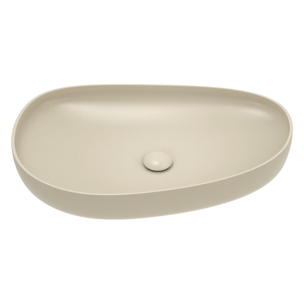 Fienza Pebble Large Slim Edge Basin Ceramic 650mm Above Counter, Matte Khaki