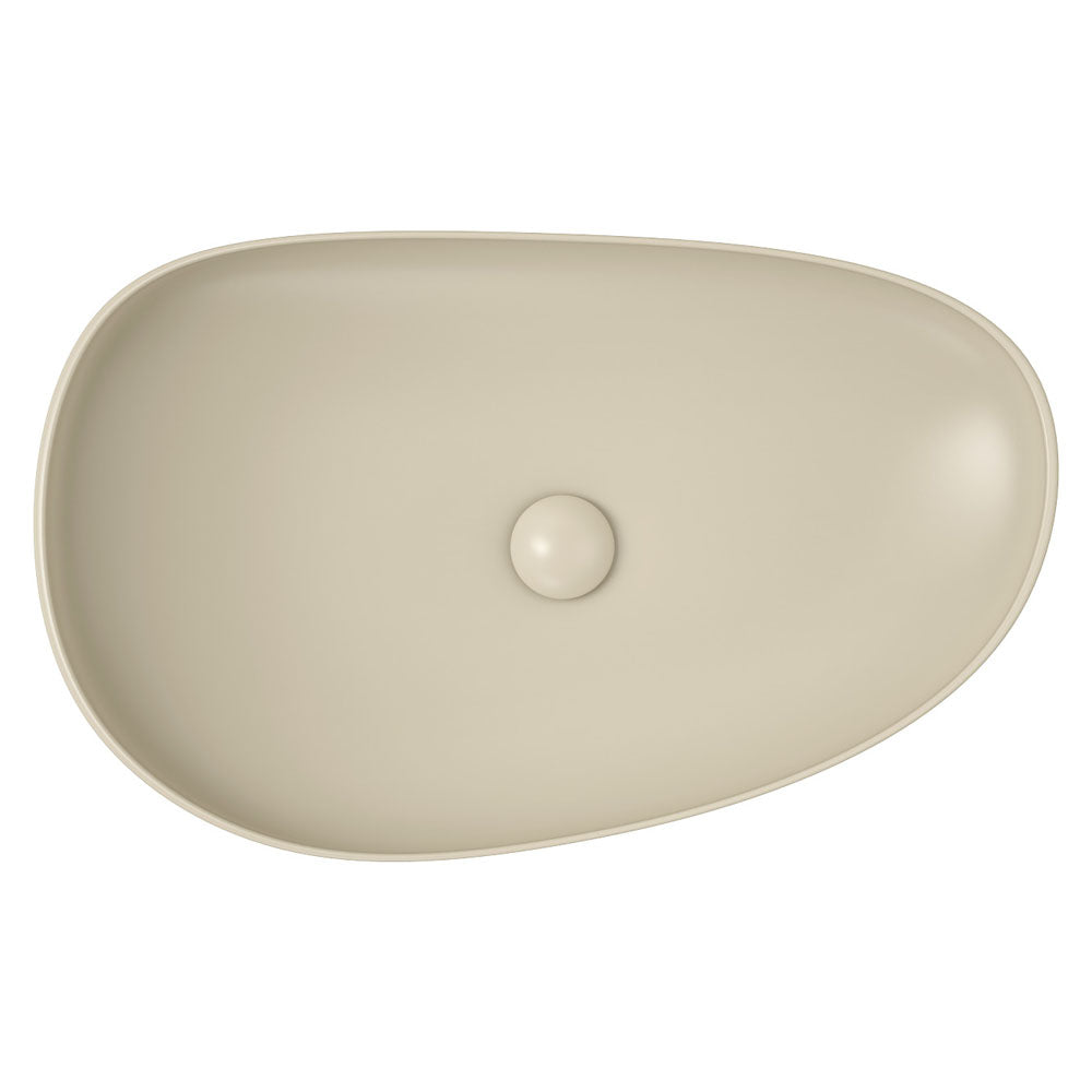 Fienza Pebble Large Slim Edge Basin Ceramic 650mm Above Counter, Matte Khaki