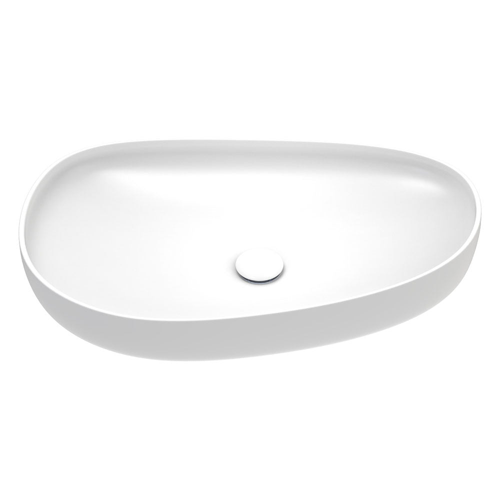 Fienza Pebble Large Slim Edge Basin Ceramic 650mm Above Counter, Matte White