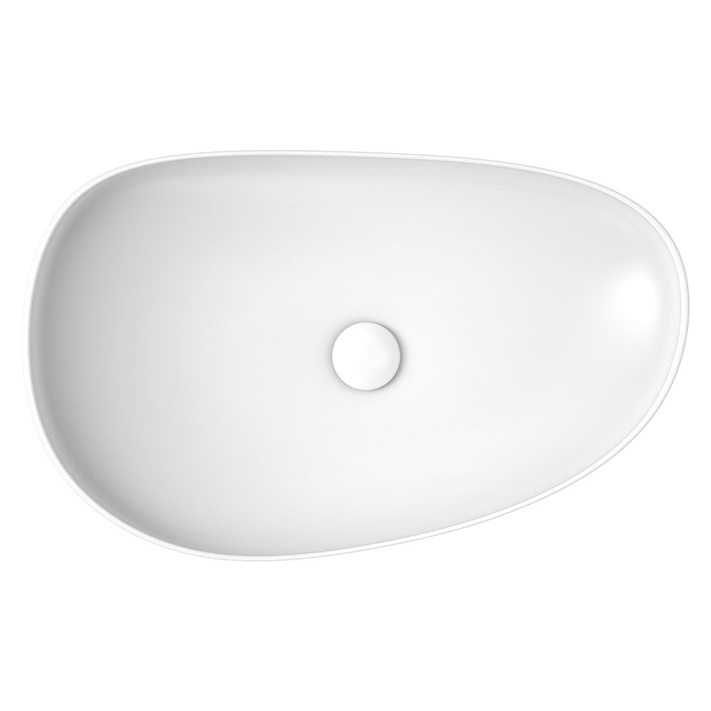 Fienza Pebble Large Slim Edge Basin Ceramic 650mm Above Counter, Matte White