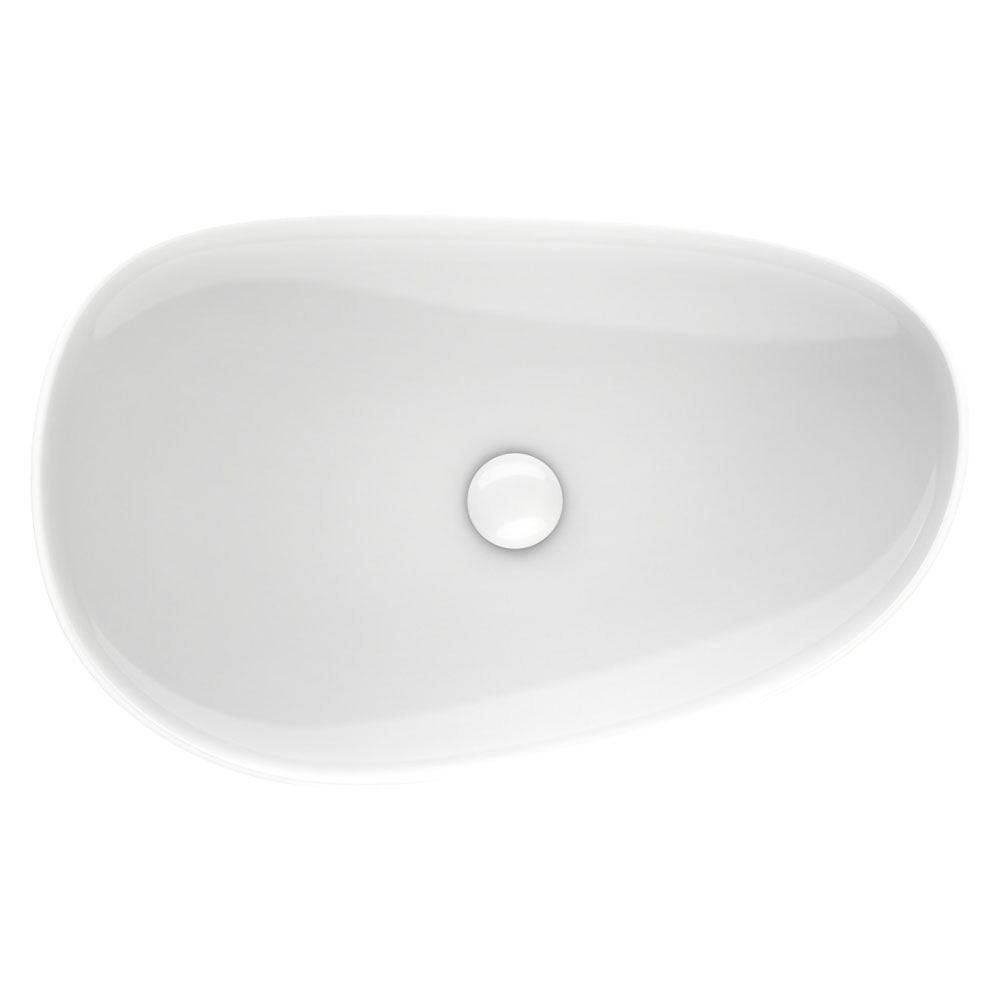 Fienza Pebble Large Slim Edge Basin Ceramic 650mm Above Counter, Gloss White