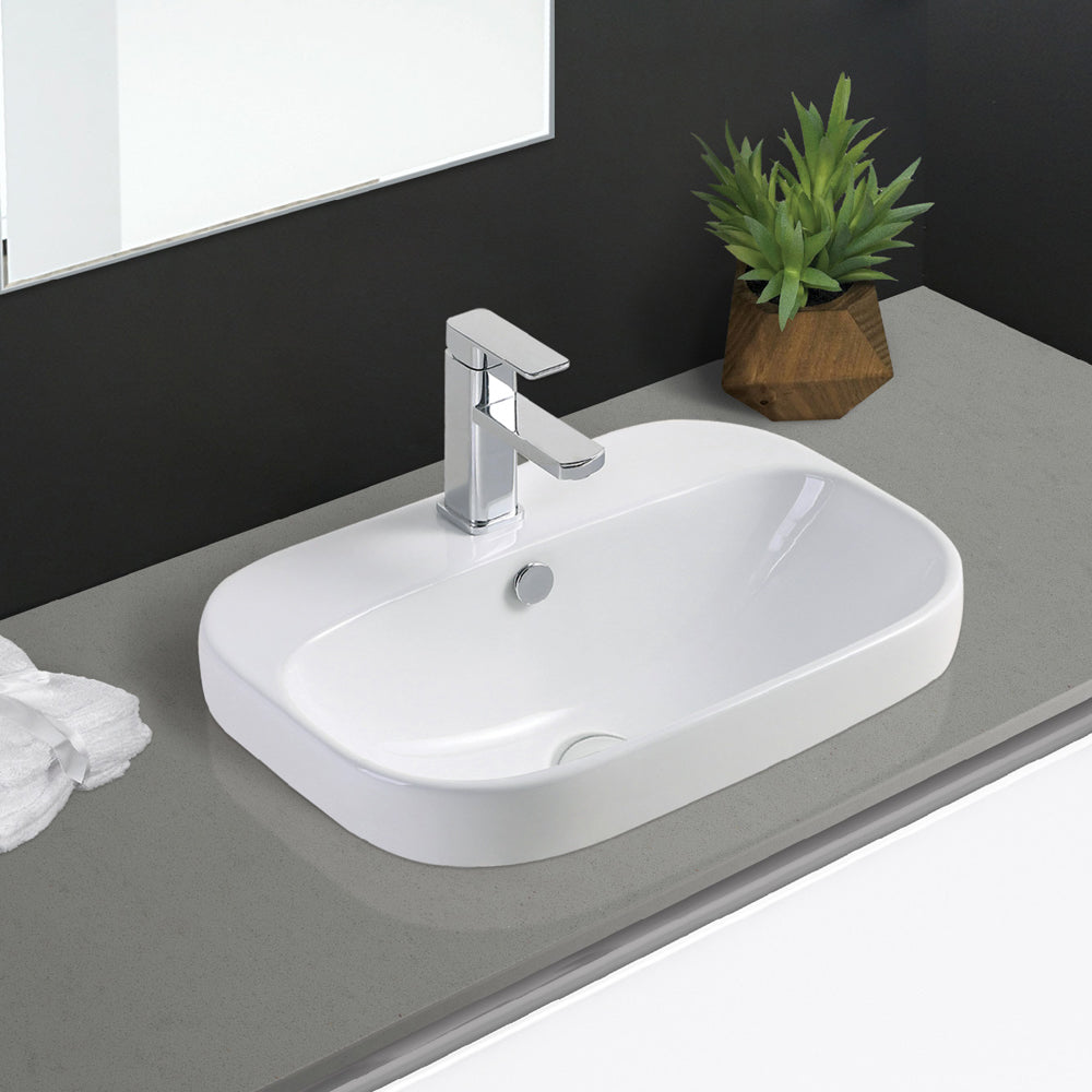 Fienza Parisa Semi-Inset Basin 1TH 515 x 370 x 190mm, Gloss White